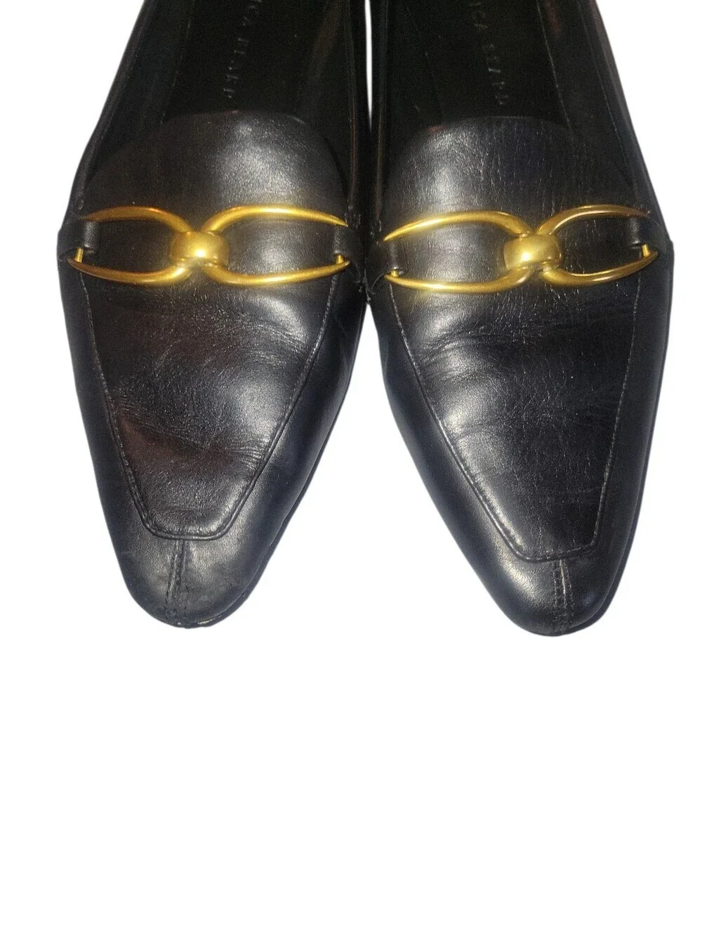 Veronica Beard Champlain Chain Black Leather Loafers with Gold Horsebit Detail